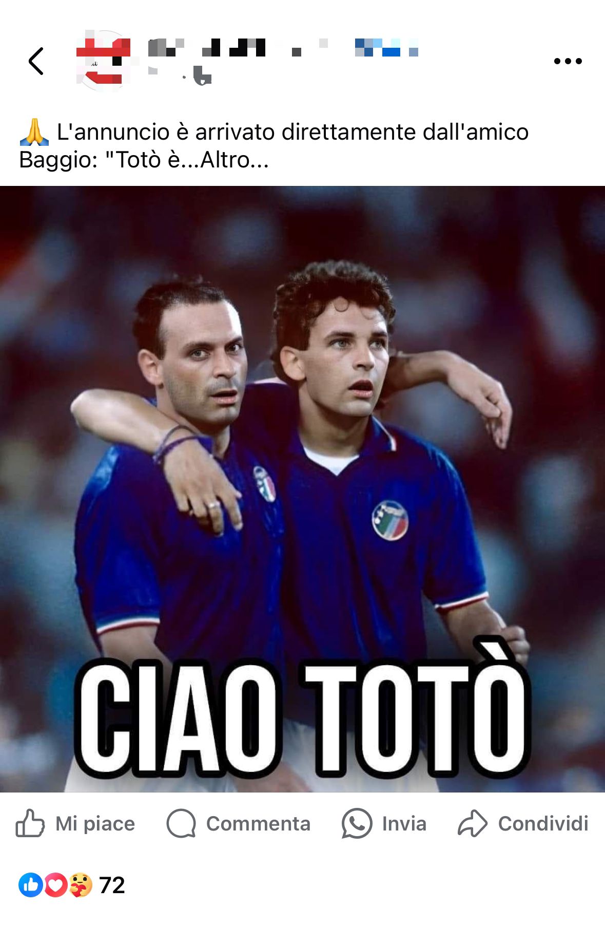 Totò schillaci morto fake news
